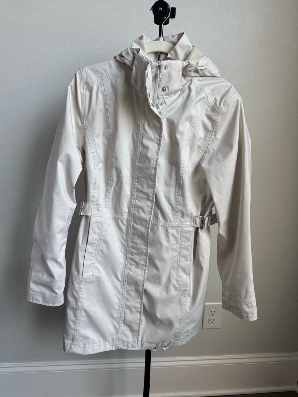 The North Face Belted Trench Coat Jacket Women's Off White Hooded Rain Parka M